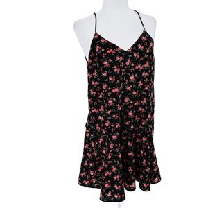 Y2K Express Floral Slip Dress Size 8 Black Mini Grunge Coquette Fairycore Roses